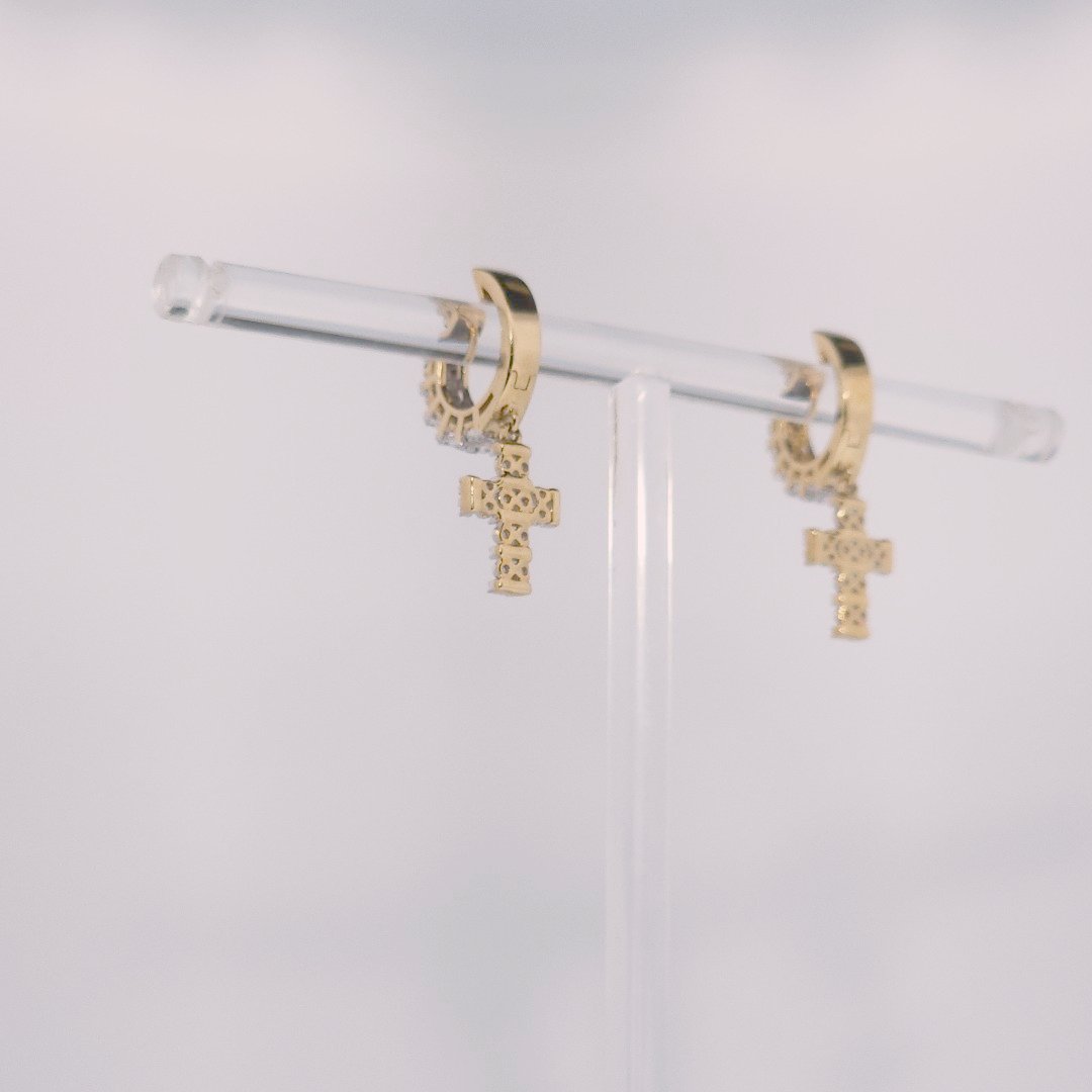 Diamonds Hoops Earrings with Cross, Natural Diamonds (0.38 CTW) I/SI1 10K