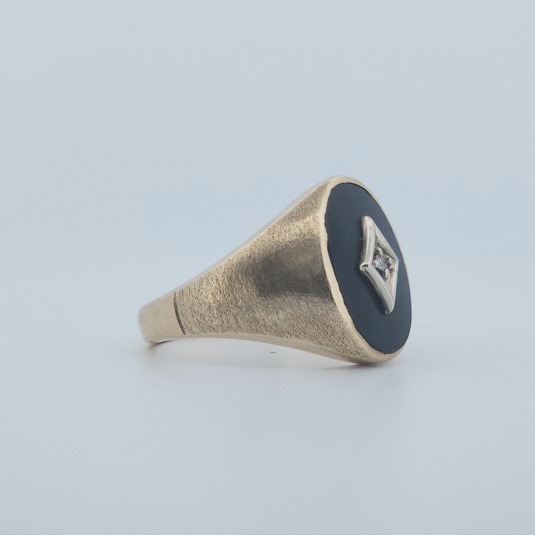 Men Signet Ring with Diamond, 10K Yellow Gold, 10.3G