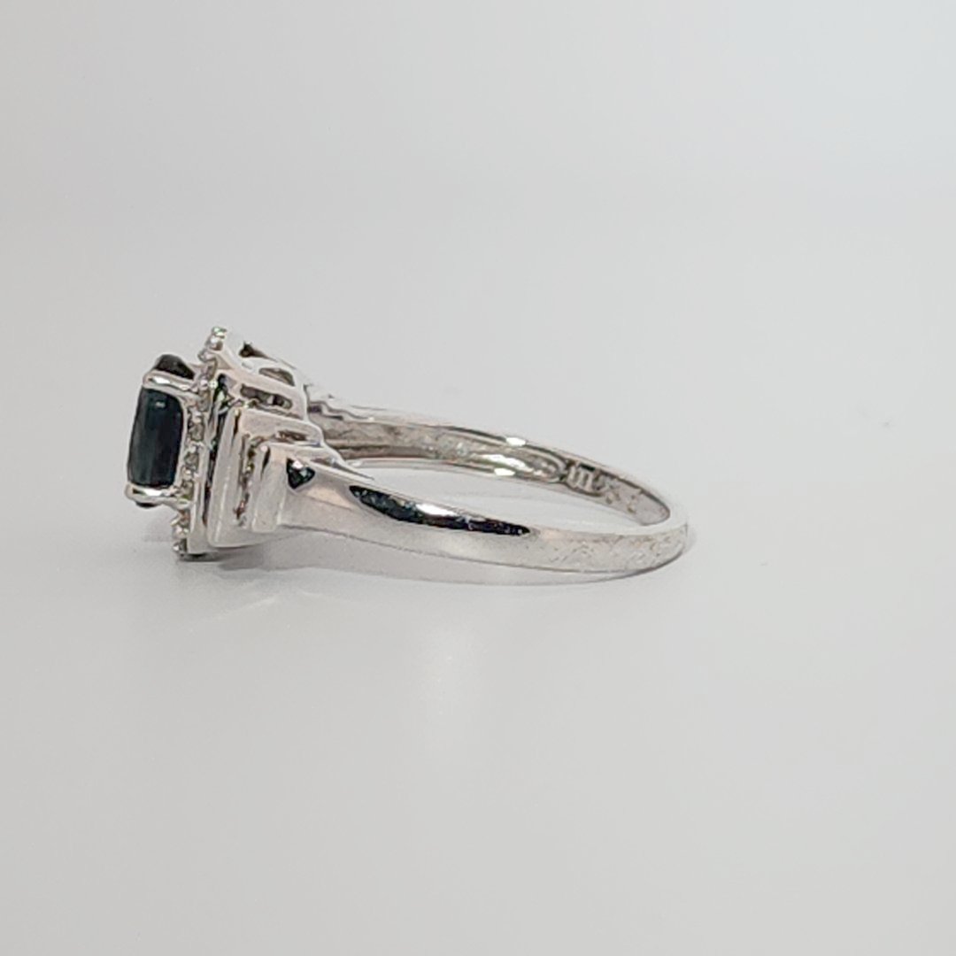 Natural Sapphire and 0.35ct Natural Diamonds Women Ring, 14K White Gold