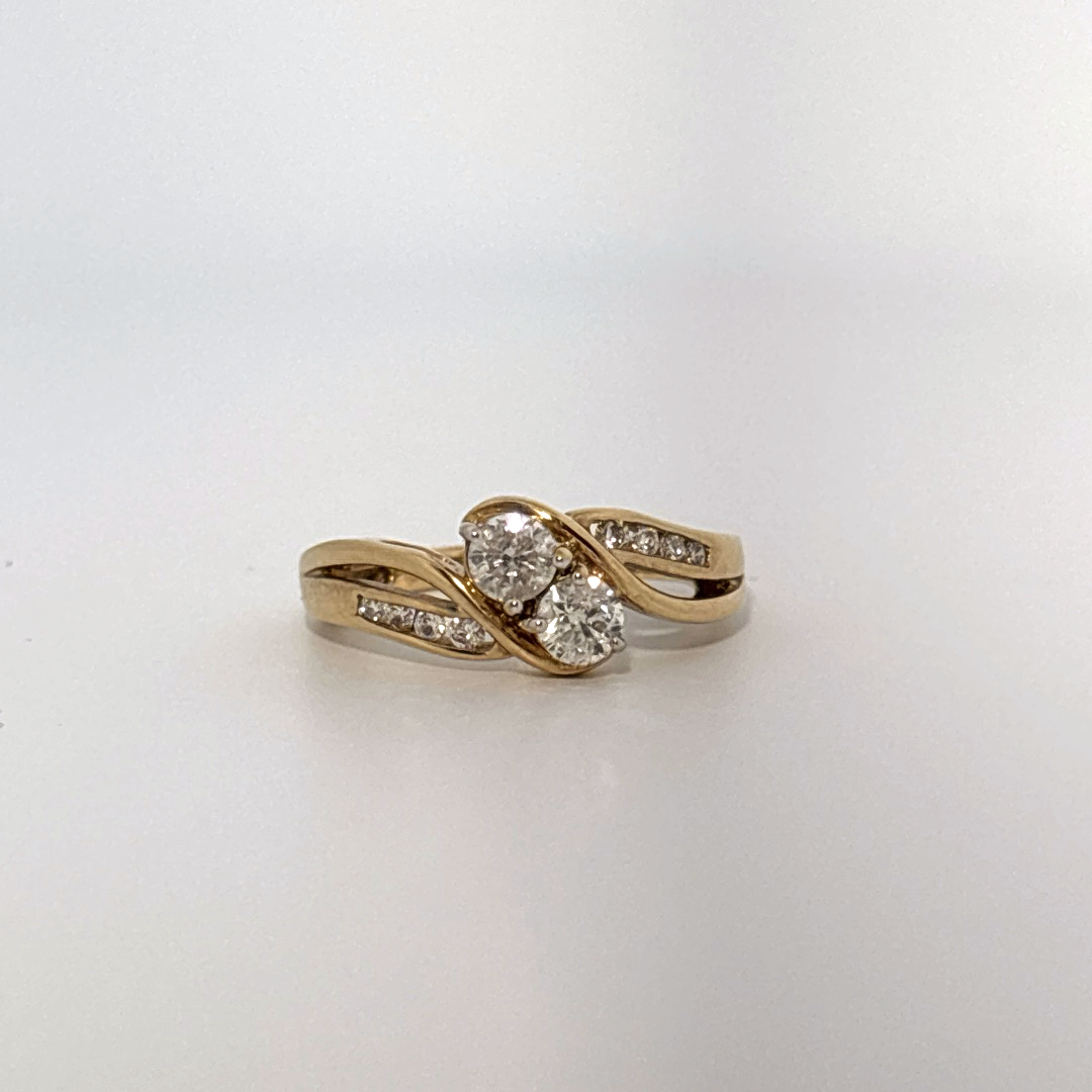 Side 0.75ct Natural Diamonds with  Two Center 0.65tw H/SI1, Women Rings, 10K Yellow Gold