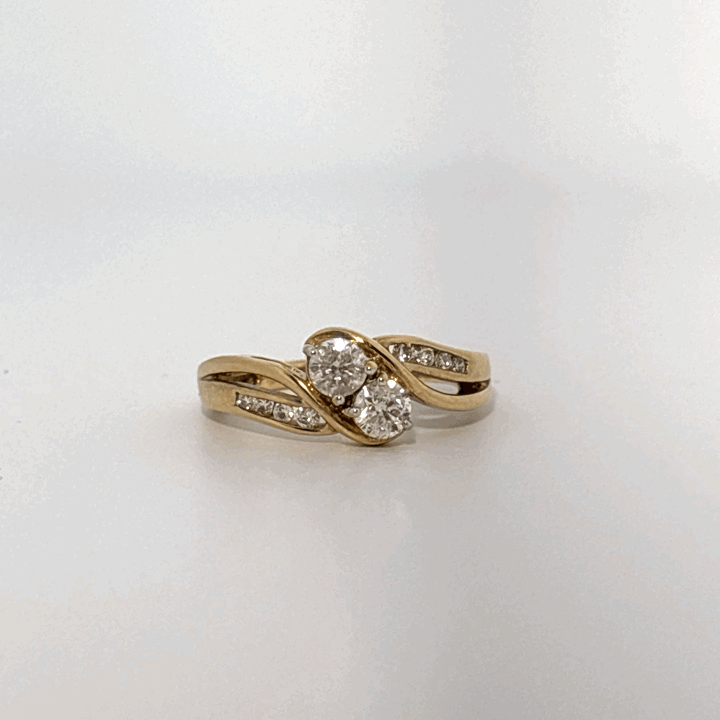 Side 0.75ct Natural Diamonds with  Two Center 0.65tw H/SI1, Women Rings, 10K Yellow Gold