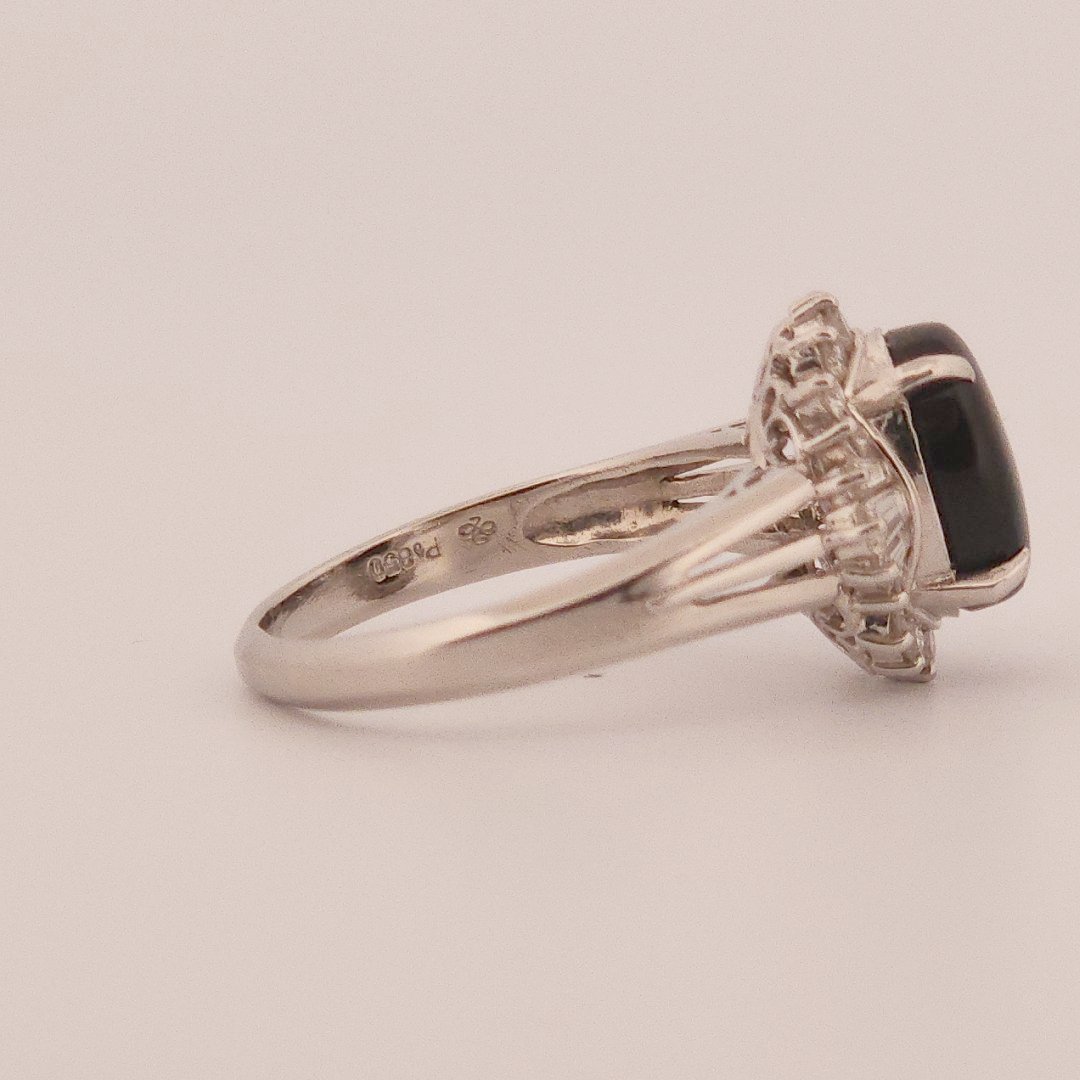 0.40ct Natural Diamonds, with 2.60ct Natural Black Opal, Women Ring, Platinum 850