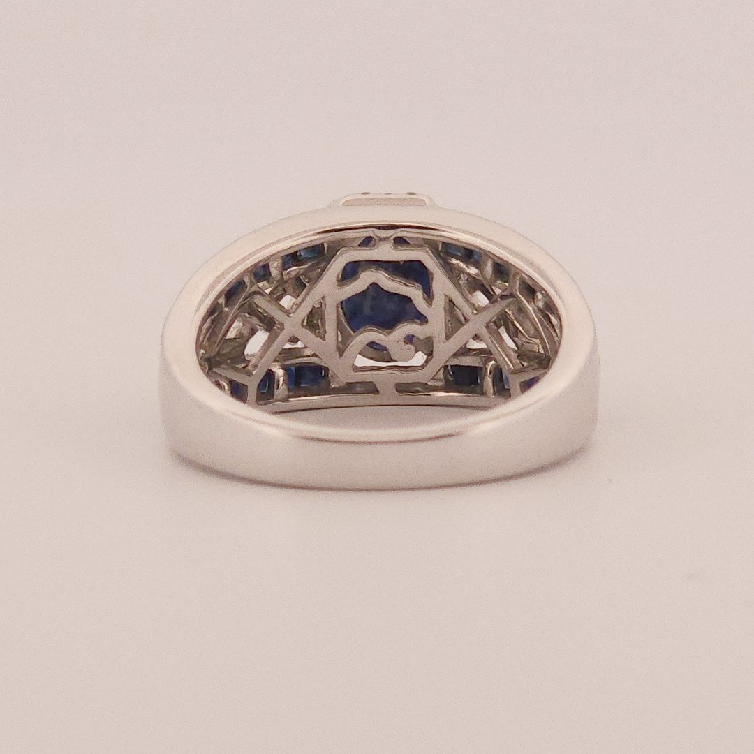 0.31ct Natural Diamonds, with 2.76ct Natural Sapphire, EFFY Designer Women Ring, 14K White Gold