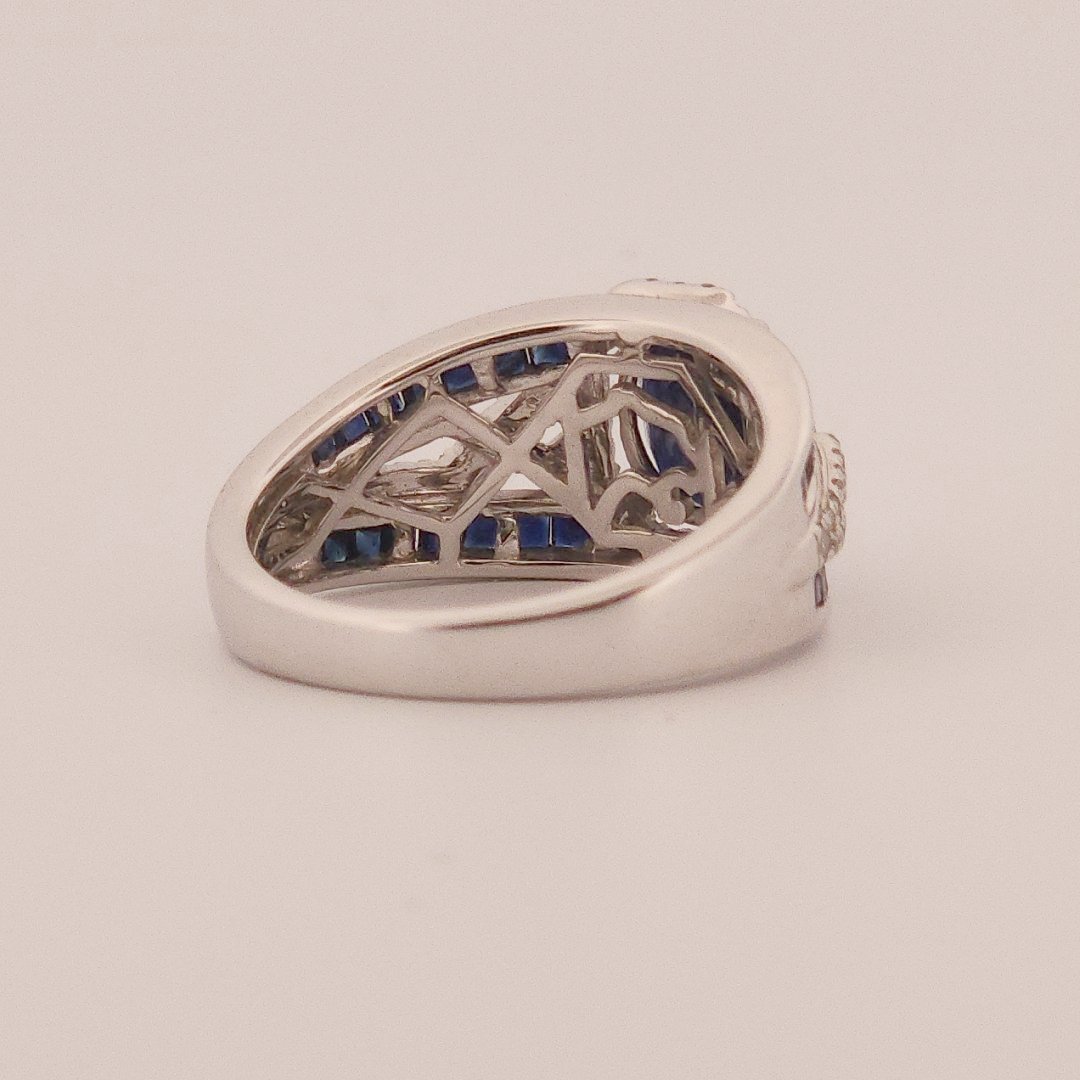 0.31ct Natural Diamonds, with 2.76ct Natural Sapphire, EFFY Designer Women Ring, 14K White Gold