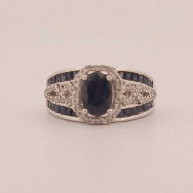 0.31ct Natural Diamonds, with 2.76ct Natural Sapphire, EFFY Designer Women Ring, 14K White Gold
