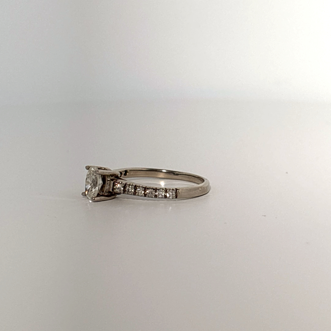 Side 0.77ctw, Center 0.52ct G/SI1 Natural Diamonds, Women Ring, 14K White Gold