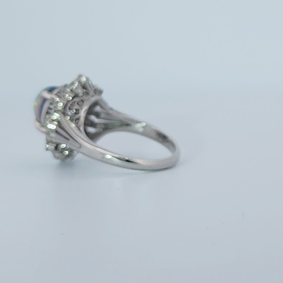 Cabochon Fire Opal 1.62ct with 0.73ctw Diamonds Ring, Platinum 900