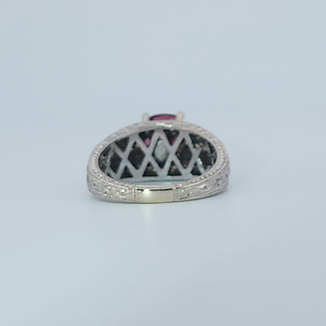 Yellow and white Diamond (0.30 CTW Approximately) with Burmese Red Spinel stone in Center (1.45CT 6.91X6.23mm). 7.80 Gram Total weight, 18K White and Yellow - Gold, GIA-5231573527