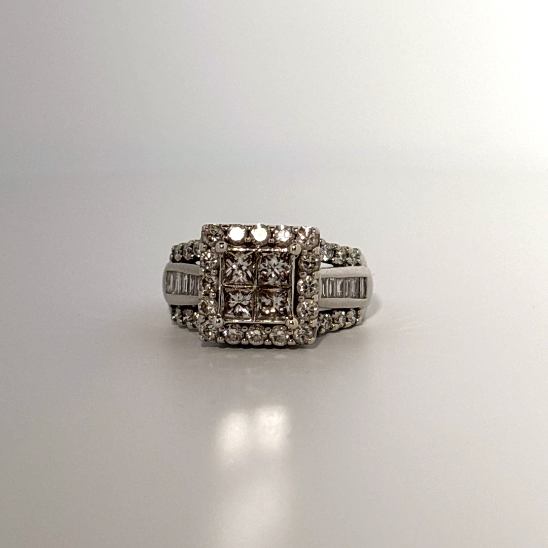 14K White Gold with Natural Diamonds 2.15CTW, Center 1.0 CTW, G/H SI1/I1