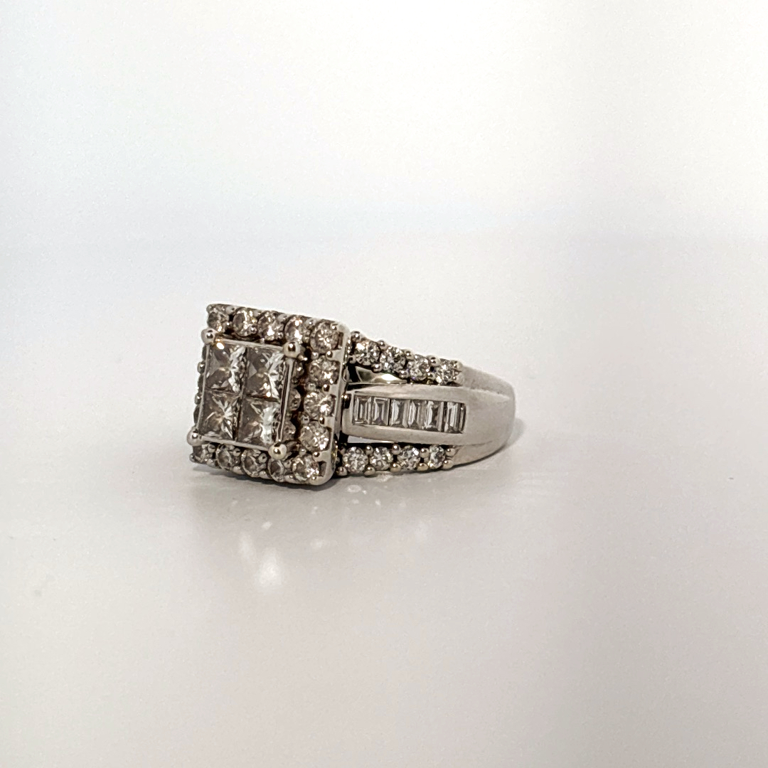 14K White Gold with Natural Diamonds 2.15CTW, Center 1.0 CTW, G/H SI1/I1